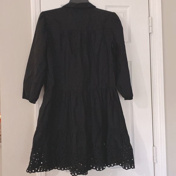Gap Black Long Sleeve Shift Dress. Buttons to Waist. Cotton & Eyelet Bottom EC - Picture 7 of 11
